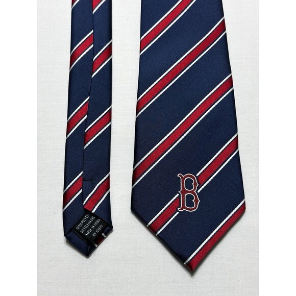 Boston Red Sox Necktie Red Blue Logo Striped Polyester MLB Baseball Casual - Picture 1 of 5